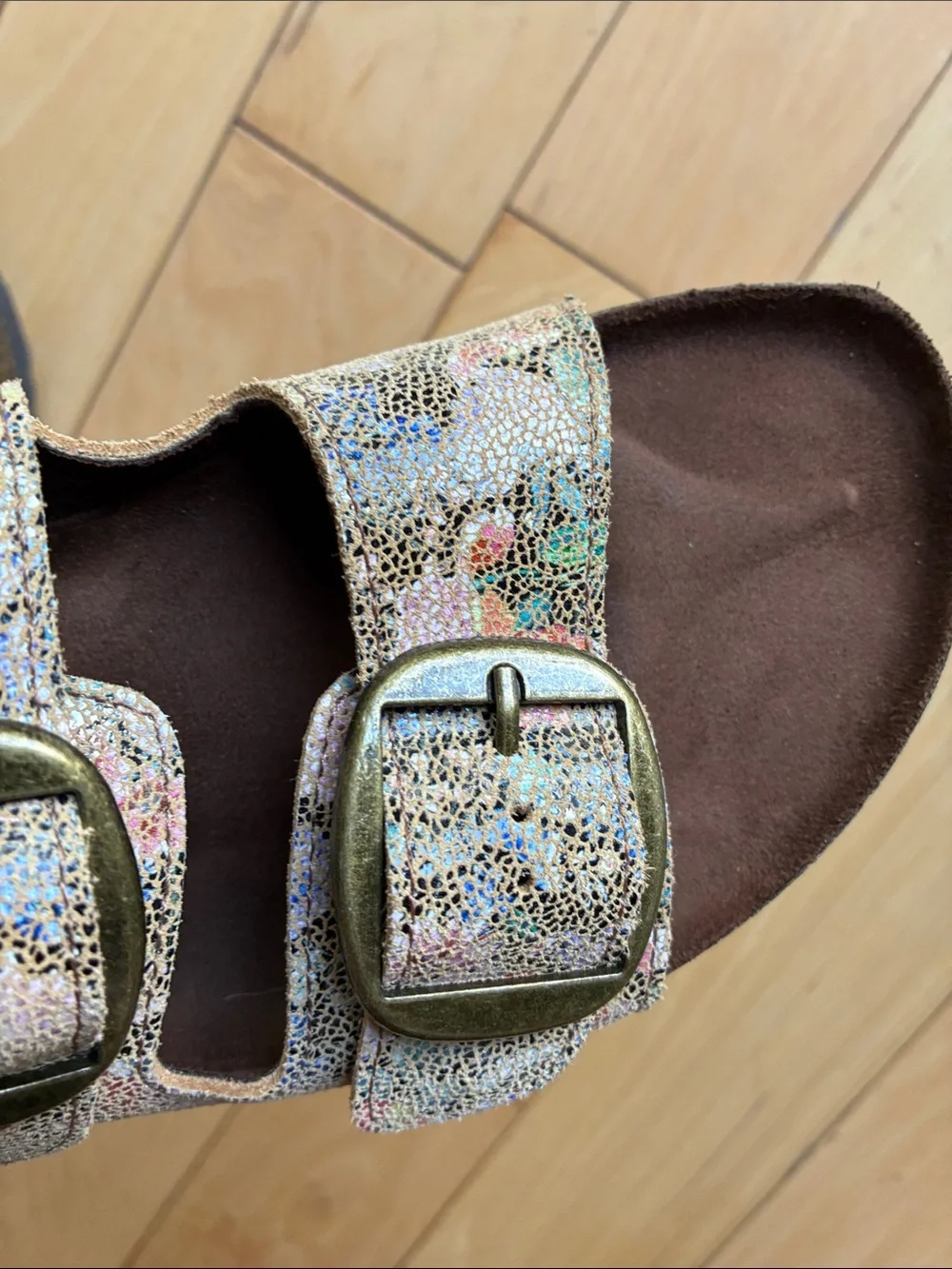 Leather 2 strap Arizona style slide sandals